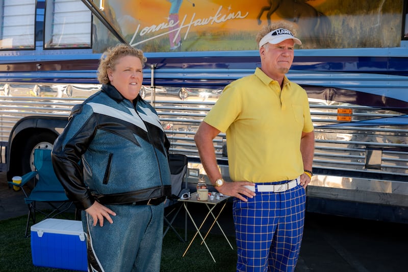 (L-R) Fortune Feimster as Samantha and Will Ferrell as Lonnie in Episode 104 of The Hawk. Cr. Colleen E Hayes/Netflix © 2026