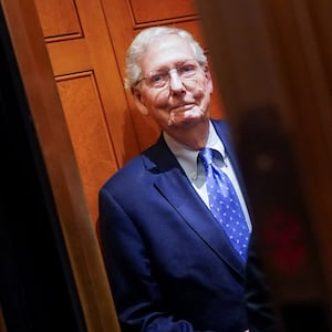 U.S. Senator Mitch McConnell (R-KY) stands in an elevator at the U.S. Capitol on the third day of a partial government shutdown, on Capitol Hill in Washington, D.C., U.S., October 3, 2025. REUTERS/Nathan Howard