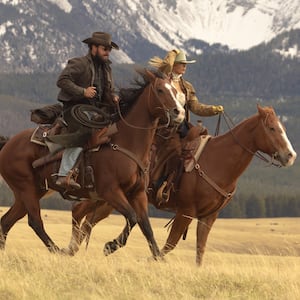 (L-R) Cole Hauser as Rip Wheeler and Kelly Reilly as Beth Dutton.