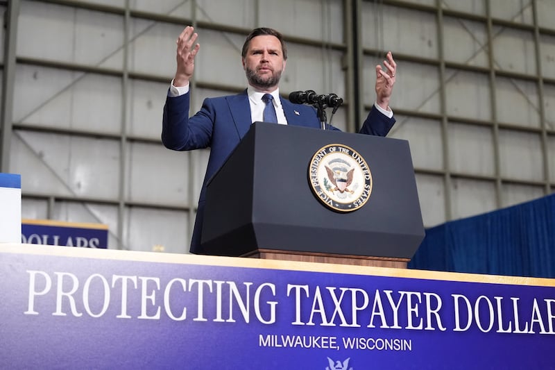 U.S. Vice President JD Vance discusses anti-fraud initiatives during a visit to Wisconsin Air National Guard's 128th Air Refueling Wing at Milwaukee Mitchell Airport in Milwaukee, Wisconsin, U.S. July 8, 2026.