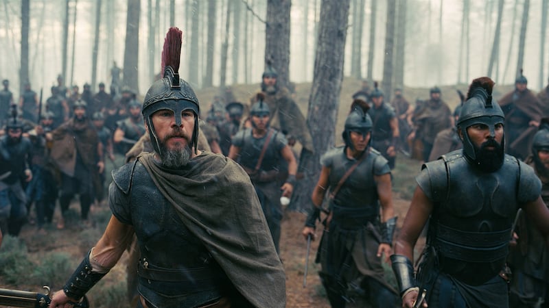 Matt Damon, Will Yun Lee, and Himesh Patel in "The Odyssey."