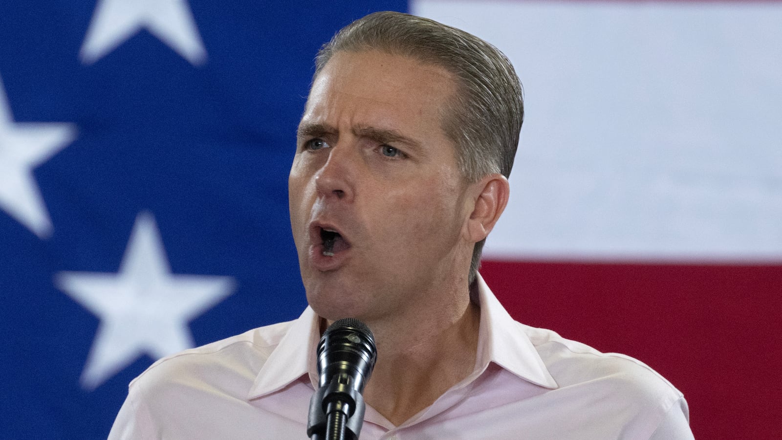 CEDAR RAPIDS, IOWA - AUGUST 23: Conservative commentator Scott Jennings speaks at the Ashley's BBQ Bash fundraiser hosted by U.S. Rep. Ashley Hinson on August 23, 2025 in Cedar Rapids, Iowa. The event was the fifth annual, which she holds to support Iowa Republican causes and candidates. (Photo by Scott Olson/Getty Images)