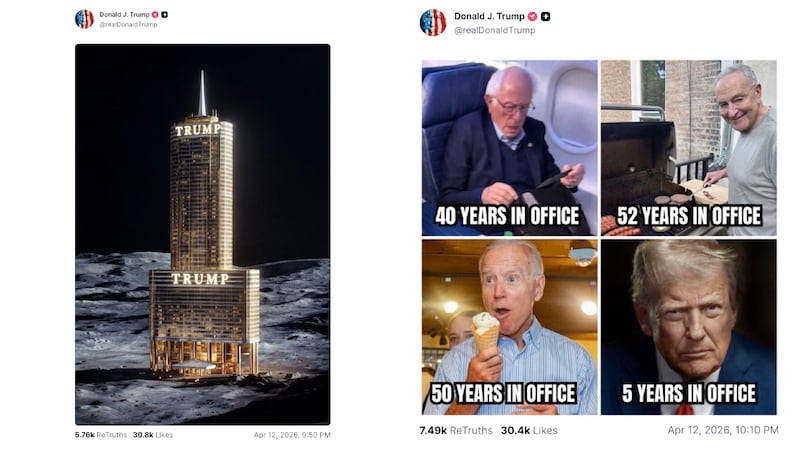 Back-to-back posts by President Donald Trump on the evening of April 12.