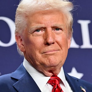 US President Donald Trump looks on after delivering remarks at the House Republican Members Conference Dinner at Trump National Doral Miami, in Miami, Florida on January 27, 2025.