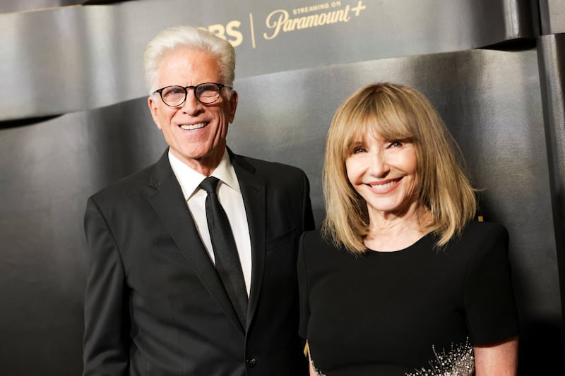 Ted Danson and his wife, Mary Steenburgen, wear black suits and dresses as they attend the 2026 Golden Globe event.