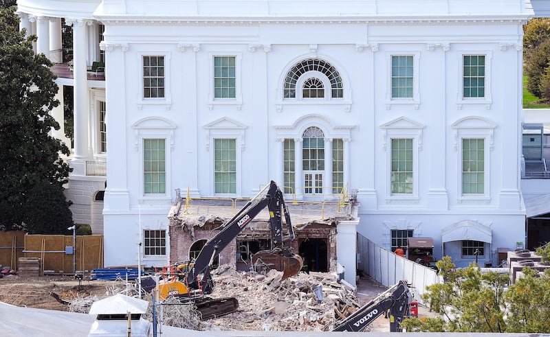 in Washington, DC. The demolition is part of U.S. President Donald Trump's plan to build a multimillion-dollar ballroom on the eastern side of the White House.  (Photo by Eric Lee/Getty Images)