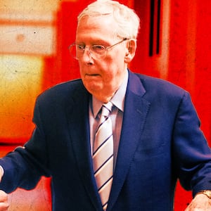A photo illo illustration Senator Mitch McConnell.