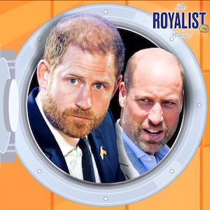 A photo illo illustration of Prince Harry and Prince William for The Royalist podcast.