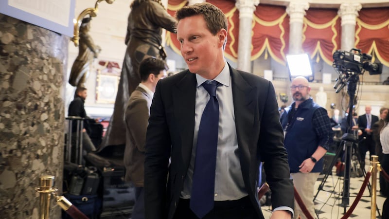 WASHINGTON, DC - FEBRUARY 24: David Ellison, the chairman and chief executive officer of Paramount Skydance Corp. walks through Statuary Hall to the State of the Union address during a Joint Session of Congress at the U.S. Capitol on February 24, 2026, in Washington, DC. U.S. President Donald Trump delivered his address days after the Supreme Court struck down the administration's tariff strategy and amid a U.S. military buildup in the Persian Gulf threatening Iran. (Photo by Anna Moneymaker/Getty Images)