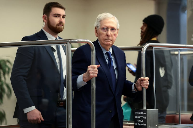 Senator Mitch McConnell arrives to vote in the Senate on a resolution that would bar President Donald Trump from further military action against Venezuela without congressional approval, on Capitol Hill in Washington, D.C. on January 8, 2026.