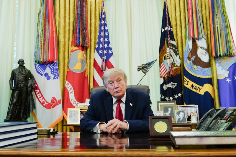 U.S. President Donald Trump looks on on the day he signs an executive order on vehicle repairs in the Oval Office at the White House in Washington, D.C., U.S., June 29, 2026.