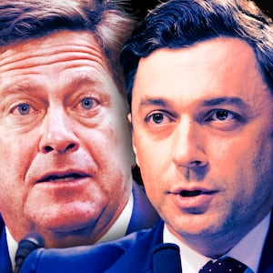 A photo illo illustration of Jay Clayton, nominee to be director of national intelligence, and Sen. Jon Osoff.