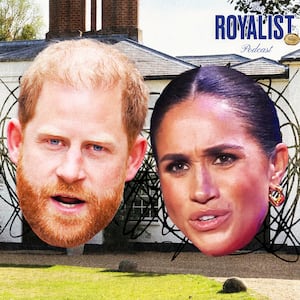 A photo illustration illo of Prince Harry and Meghan Markle in front of Frogmore Cottage.