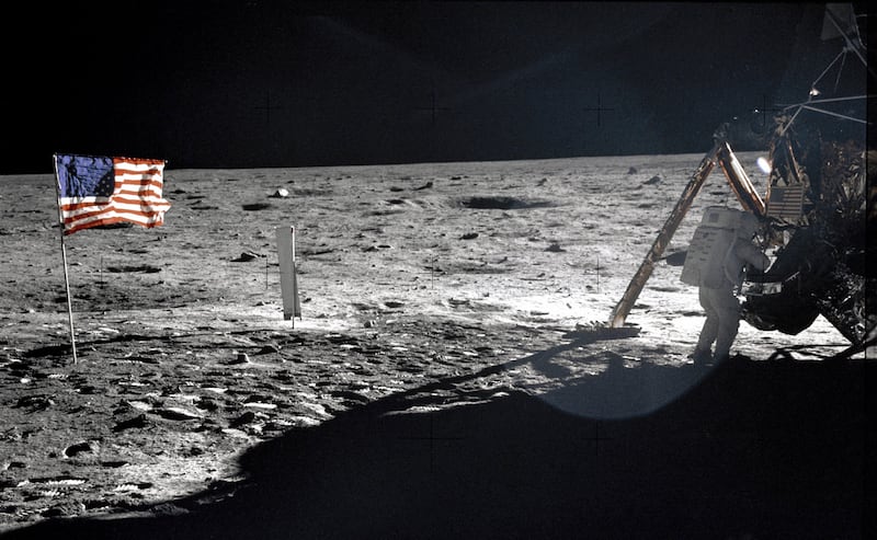 This NASA file image shows U.S. astronaut Neil Armstrong, the Apollo 11 Mission Commander, standing next to the Lunar Module "Eagle" on the moon July 20, 1969. Apollo 11 was launched forty years ago today on July 16, 1969, and carried astronauts Armstrong, who was the first man to step on the moon, Edwin "Buzz" Aldrin, who was the Lunar Module Pilot, and Michael Collins, who was the Command Module pilot.  Aldrin took this photograph.