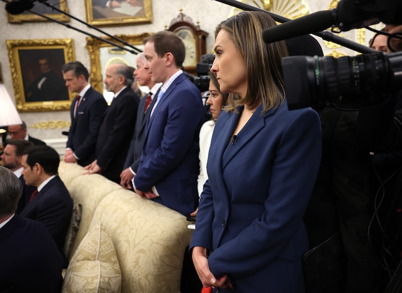 ABC News Chief White House Correspondent Mary Bruce, right, looks on during a bilateral meeting between President Donald Trump and Crown Prince and Prime Minister Mohammed bin Salman of Saudi Arabia in the Oval Office of the White House on Nov. 18, 2025 in Washington, DC.