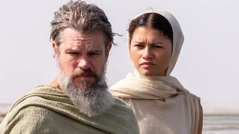 Matt Damon as Odysseus and Zendaya as Athena.