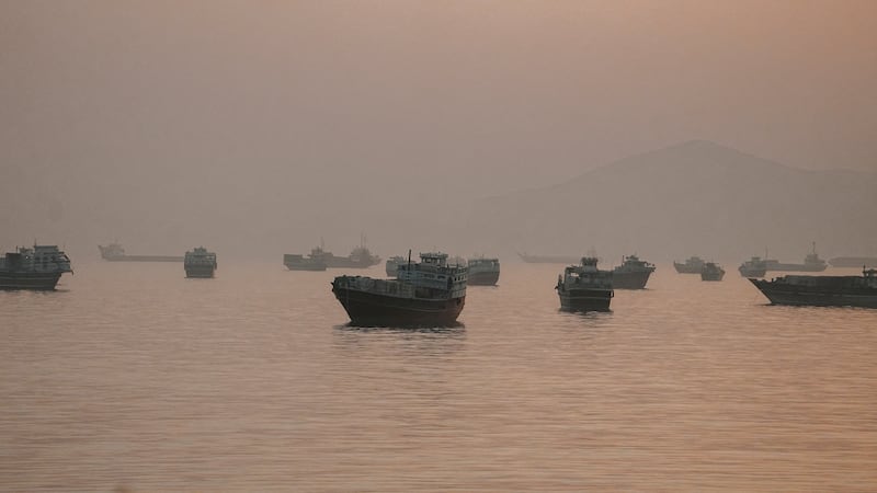Vessels anchored in the Strait of Hormuz.