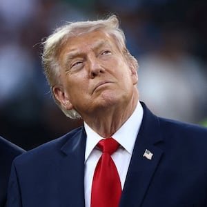 President Donald Trump and FIFA President Gianni Infantino before the trophy presentation
