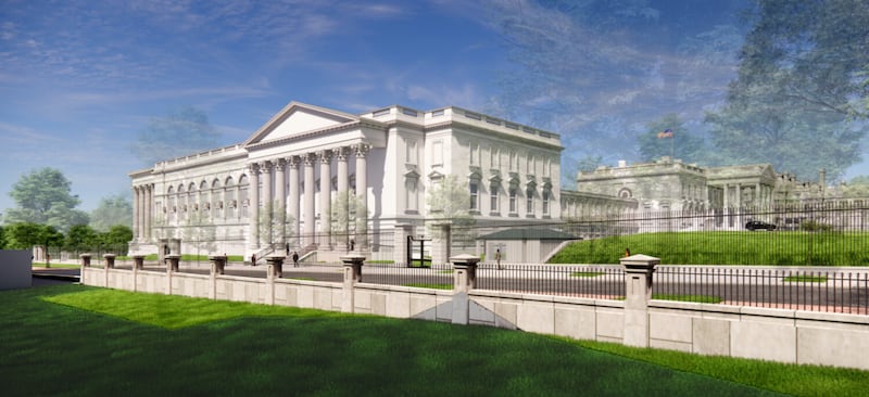 The ballroom is just as large as the main White House building, Trump said, in effect making the West Wing look even smaller.