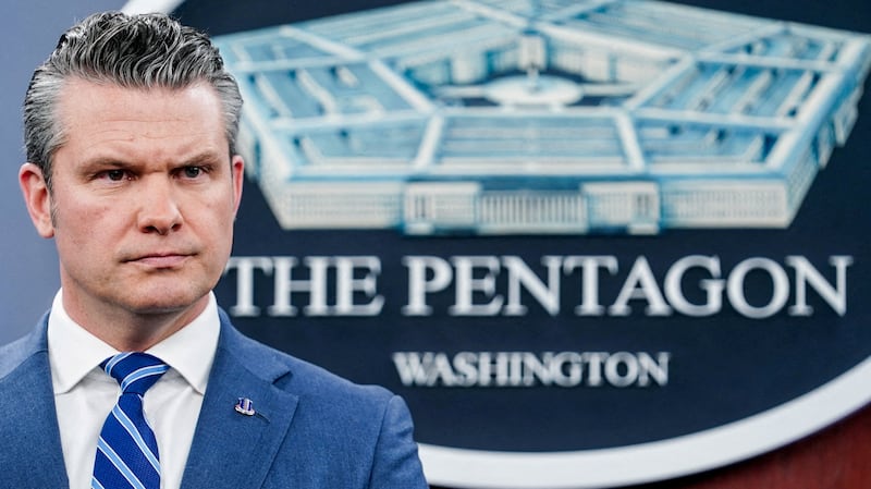 U.S. Secretary of Defense Pete Hegseth looks on during a briefing on the Iran war, at the Pentagon in Washington, D.C., U.S., April 16, 2026. REUTERS/Nathan Howard
