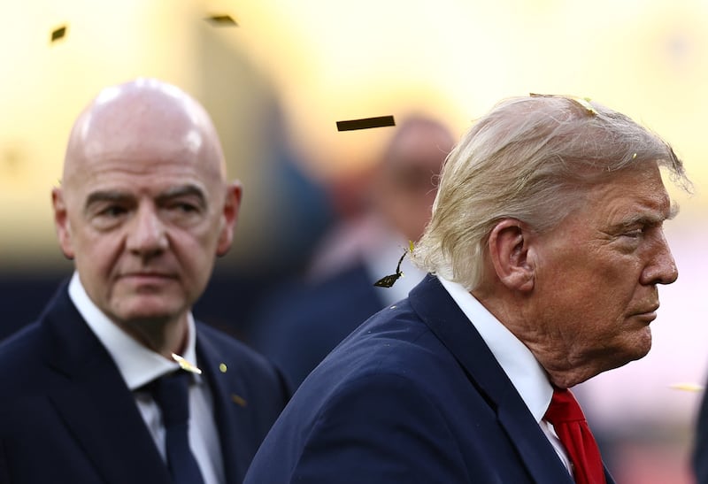 U.S. President Donald Trump and FIFA President Gianni Infantino during the trophy presentation