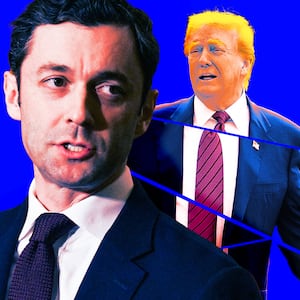 A photo illo illustration of Sen. Jon Ossoff and Donald Trump.