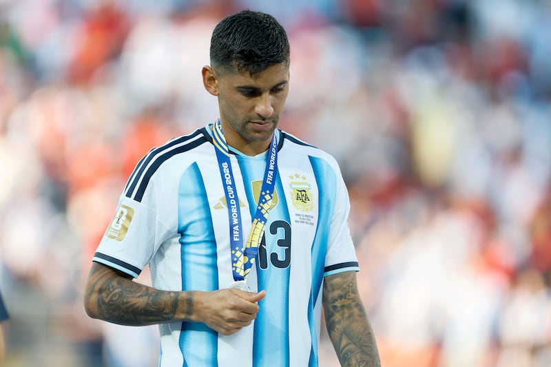 Cristian Romero of Argentina looks dejected after losing the FIFA World Cup 2026 Final match