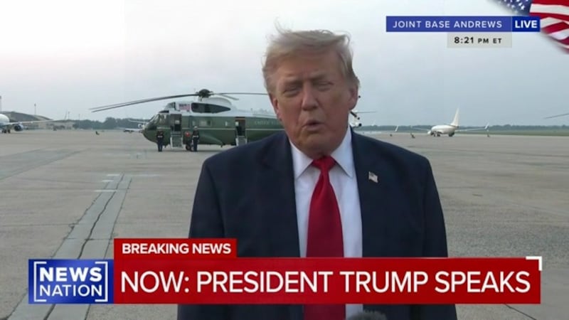 Trump speaking at Joint Base Andrews.