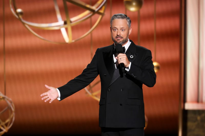 Host Nate Bargatze speaks onstage during The 77th Primetime Emmy Awards at Peacock Theater on September 14, 2025