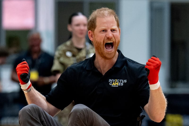 Britain's Prince Harry during wheelchair rugby at the National Exhibition Centre (NEC), the primary venue for the 2027 Invictus Games, as it marks one year until the event, in Marston Green, near Birmingham, Britain, July 10, 2026. Aaron Chown/Pool via REUTERS