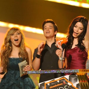 Actress Miranda Cosgrove (R) and the cast of iCarly accept the Favorite TV Show award onstage at Nickelodeon's 23rd Annual Kids' Choice Awards held at UCLA's Pauley Pavilion on March 27, 2010.