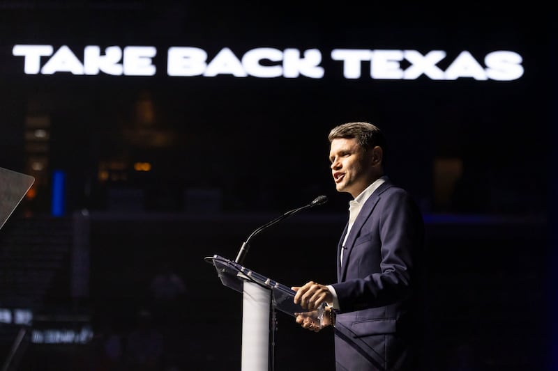 Texas Democratic Senate candidate James Talarico speaks during the Texas Democratic Convention]