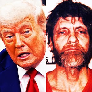 A photo composite of President Donald Trump and the "Unabomber" Ted Kaczynski mugshot.