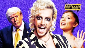 A photo illo illustration of Trump, Frankie Grande, and Ariana Grande for the Obsessed podcast.