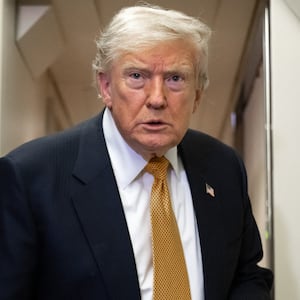 President Donald Trump speaks with the media aboard Air Force One shortly after departure from Mildenhall Air Force Base in the United Kingdom, after he switched from the old VC-25A Air Force One to the newer VC-25B Bridge Air Force One, enroute to Washington, on July 8, 2026. Trump is returning from the NATO Summit in Turkey.