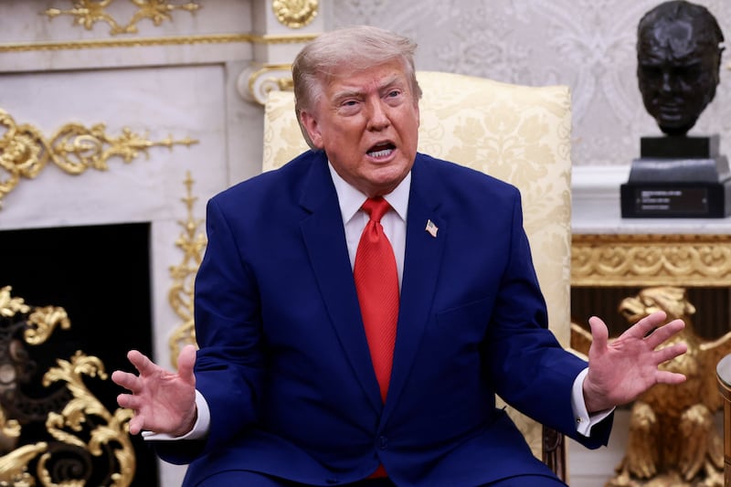 U.S. President Donald Trump meets with Lebanese President Joseph Aoun (not pictured) in the Oval Office at the White House in Washington, D.C., U.S., July 21, 2026. REUTERS/Evelyn Hockstein