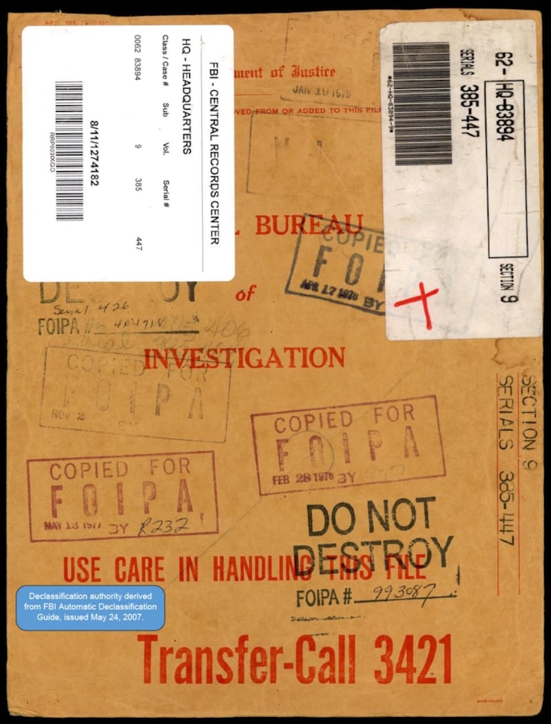 An image of one of the FBI case files included in the Pentagon release on Friday related to UFOs. The files include investigative records, eyewitness testimonies, and newspaper clippings between June 1947 and July 1968.