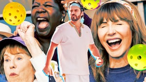 A photo illo illustration of Mary Steenburgen and Jake Johnson in The Dink.