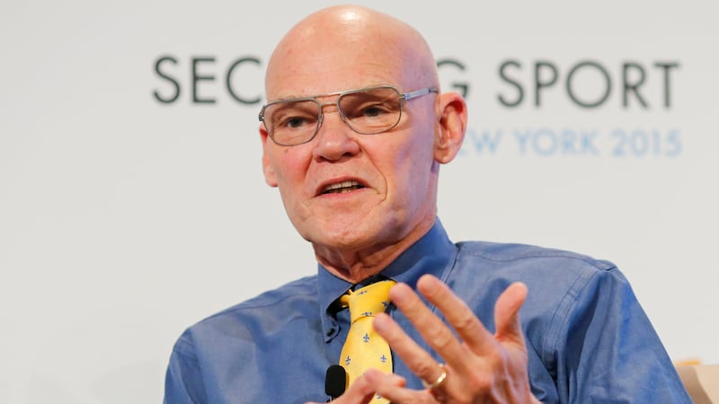 James Carville speaks on stage during interviews Sunil Gulati, President, of the U.S. Soccer Federation.