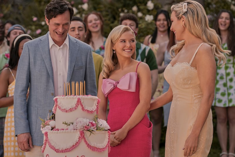 Tom Everett Scott, Lexi Minetree, and June Diane Raphael in “Elle.”