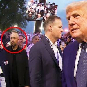 President Donald Trump and UFC President and CEO Dana White walk out during UFC Freedom 250 at White House South Lawn.