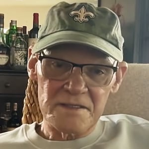 James Carville records an episode of his podcast from his house.