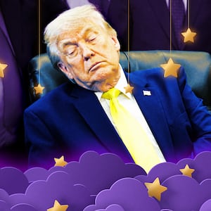 A photo illo illustration of Donald Trump sleeping on June 4, 2026.