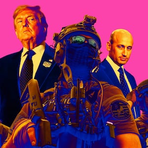Donald Trump, Stephen Miller photo illustration, illo