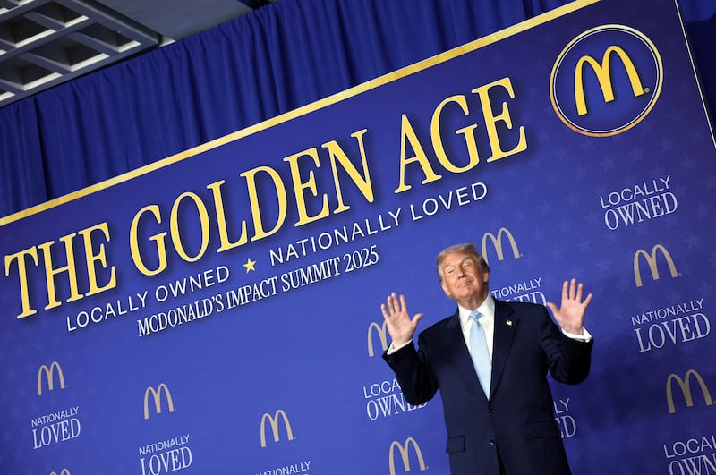 WASHINGTON, DC - NOVEMBER 17: U.S. President Donald Trump arrives to deliver remarks at the McDonald’s Impact Summit at the Westin DC Downtown on November 17, 2025 in Washington, DC. Trump spoke on the economy and highlighted his One Big Beautiful Bill Act, including its provisions for tax breaks on tips and overtime as he addressed the group of McDonald’s restaurant franchise owners. (Photo by Win McNamee/Getty Images)
