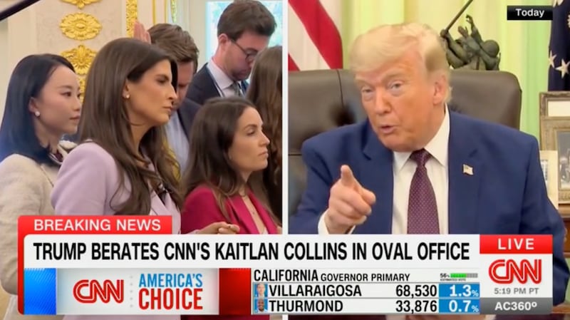 Donald Trump calls out Kaitlan Collins for not smiling.